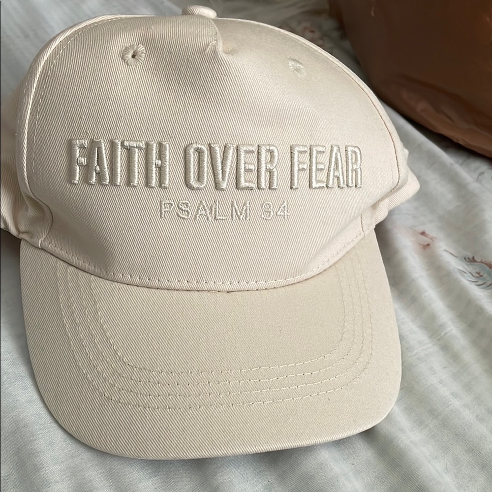 Faith over Fear Embroidered Cream Colored Unisex Cap one fit